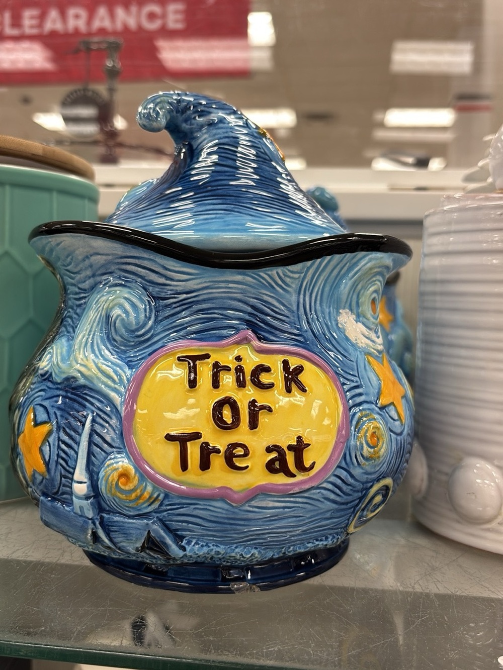 Halloween 'Trick Or Treat' Blue Ceramic Candy Jar